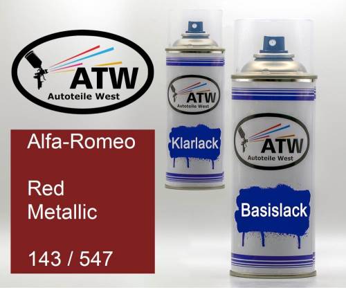Alfa-Romeo, Red Metallic, 143 / 547: 400ml Sprühdose + 400ml Klarlack - Set, von ATW Autoteile West.